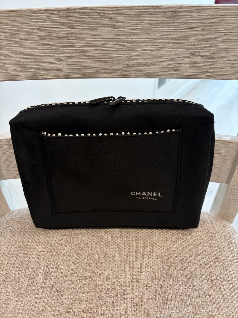 CHANEL Black Parfums Cosmetic Pouch with Contrast Trim